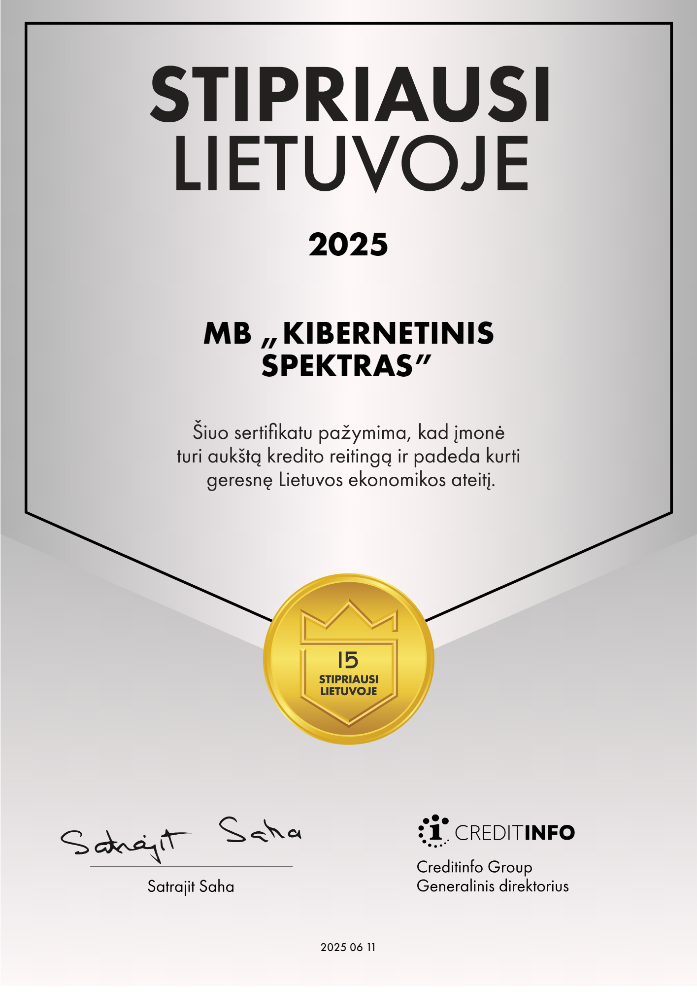 sertifikatas Stipriausi Lietuvoje